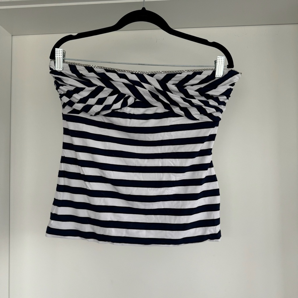 NWT - White House Black Market - Stripe Tube Top Navy/White Sz Medium